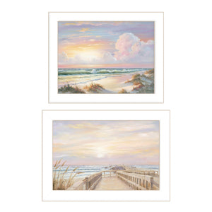 Homeroots Set Of Two Sunrise Sunset 3 White Framed Print Wall Art  Wood Paper 406157