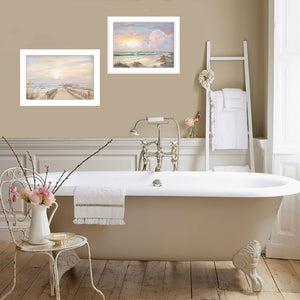 Homeroots Set Of Two Sunrise Sunset 3 White Framed Print Wall Art  Wood Paper 406157
