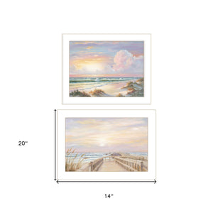 Homeroots Set Of Two Sunrise Sunset 3 White Framed Print Wall Art  Wood Paper 406157