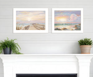 Homeroots Set Of Two Sunrise Sunset 3 White Framed Print Wall Art  Wood Paper 406157