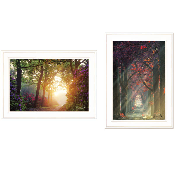 Homeroots Set Of Two Path Of Happiness 1 White Framed Print Wall Art  Wood Paper 406160