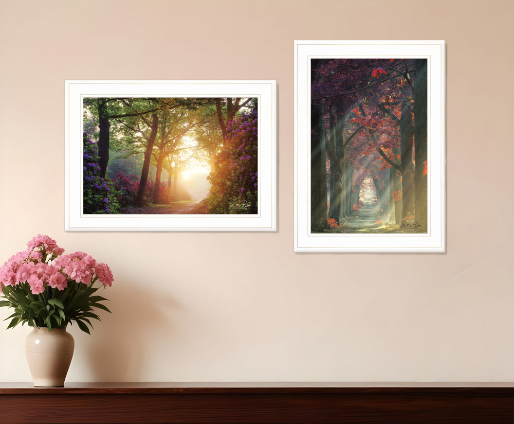 Homeroots Set Of Two Path Of Happiness 1 White Framed Print Wall Art  Wood Paper 406160