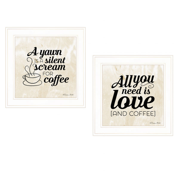 Homeroots Set Of Two All You Need Is Coffee 1 White Framed Print Wall Art  Wood Paper 406164
