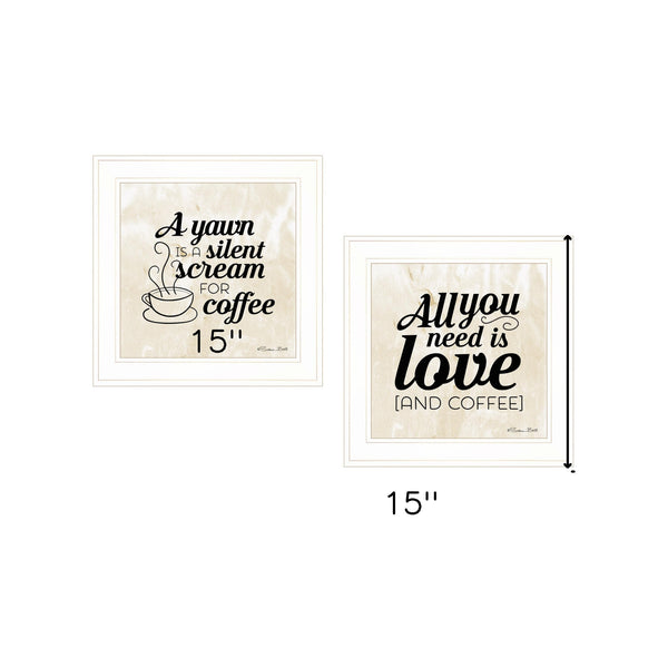 Homeroots Set Of Two All You Need Is Coffee 1 White Framed Print Wall Art  Wood Paper 406164