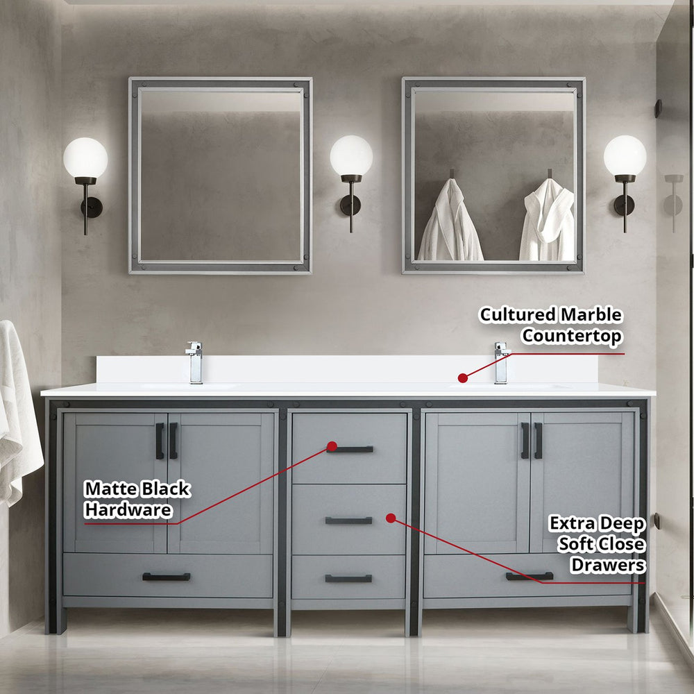 English Elm Dark Grey Double Bath Vanity 84" W x 22" D with Cultured Marble Top, Chrome Faucet & 34" Mirrors, Durable Surface B2731S01148