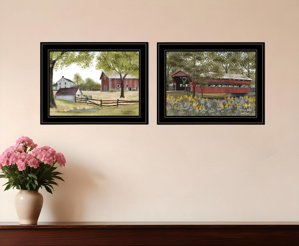 Homeroots Set Of Two The Spring House 2 Black Framed Print Wall Art  Wood Paper 406169