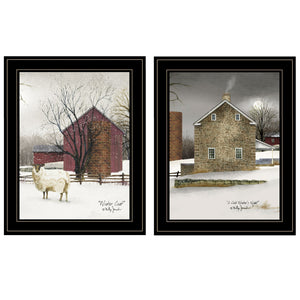Homeroots Set Of Two Cold Winter 2 Black Framed Print Wall Art  Wood Paper 406171