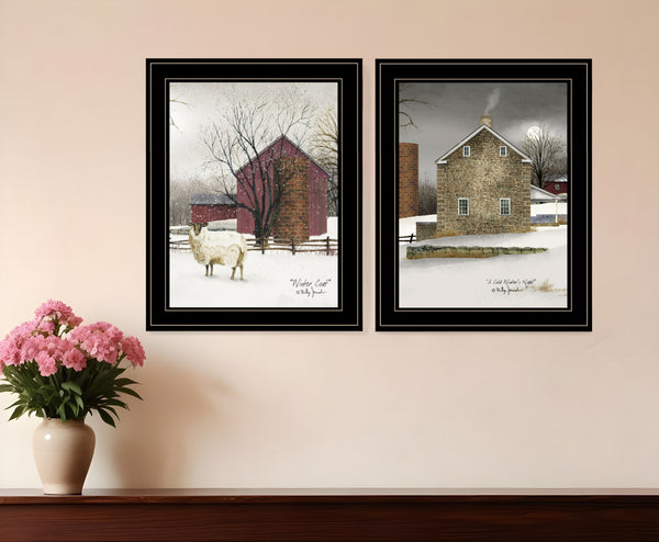 Homeroots Set Of Two Cold Winter 2 Black Framed Print Wall Art  Wood Paper 406171