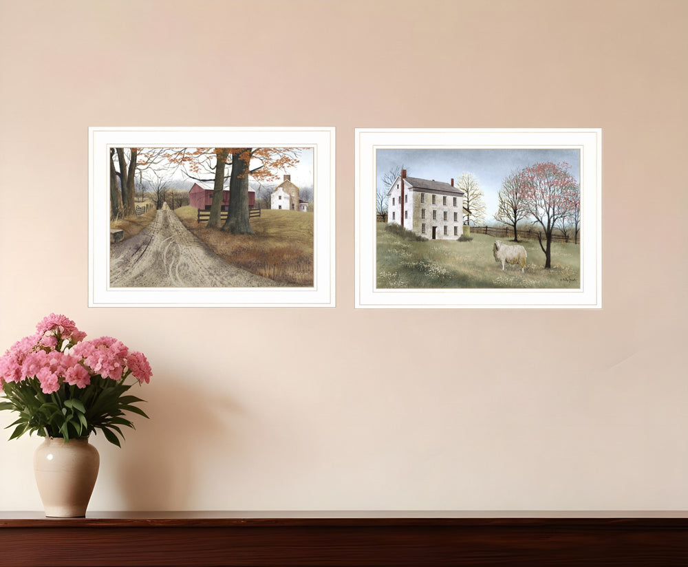 Homeroots Set Of Two The Road Home 1 White Framed Print Wall Art  Wood Paper 406172