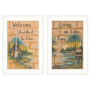 Homeroots Set Of Two Living On The Lake 1 White Framed Print Wall Art  Wood Paper 406174