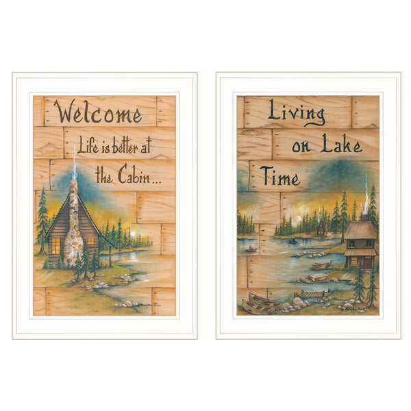 Homeroots Set Of Two Living On The Lake 1 White Framed Print Wall Art  Wood Paper 406174