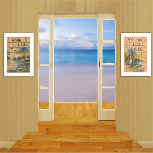 Homeroots Set Of Two Living On The Lake 1 White Framed Print Wall Art  Wood Paper 406174