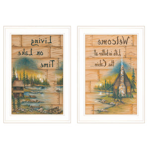 Homeroots Set Of Two Living On The Lake 1 White Framed Print Wall Art  Wood Paper 406174