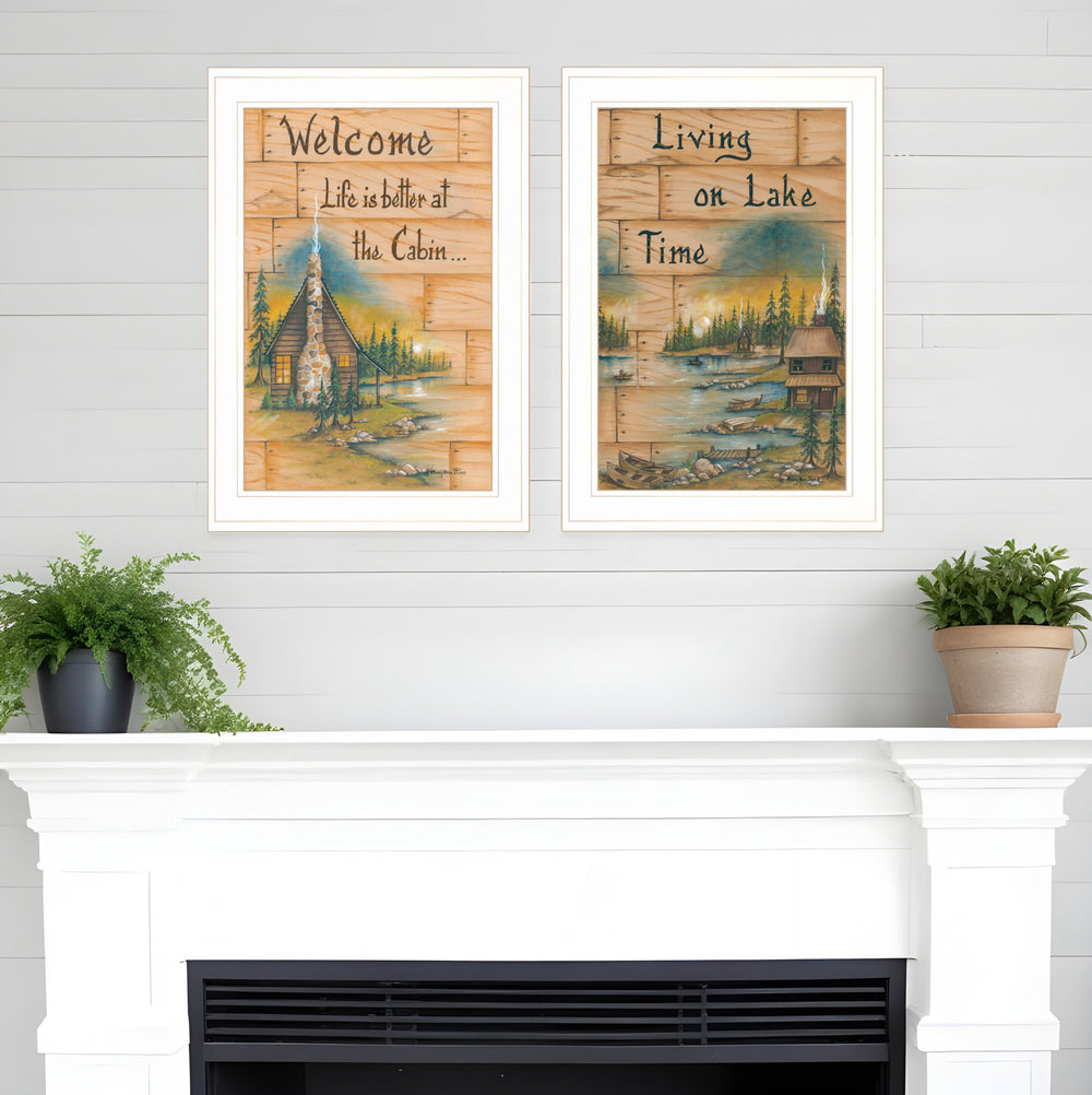 Homeroots Set Of Two Living On The Lake 1 White Framed Print Wall Art  Wood Paper 406174