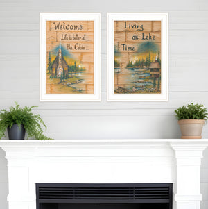 Homeroots Set Of Two Living On The Lake 1 White Framed Print Wall Art  Wood Paper 406174