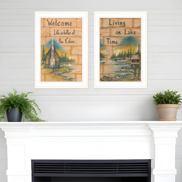 Homeroots Set Of Two Living On The Lake 1 White Framed Print Wall Art  Wood Paper 406174