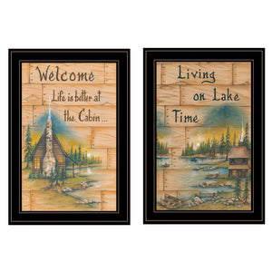 Homeroots Set Of Two Living On The Lake 2 Black Framed Print Wall Art  Wood Paper 406175