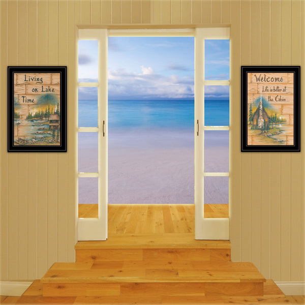 Homeroots Set Of Two Living On The Lake 2 Black Framed Print Wall Art  Wood Paper 406175