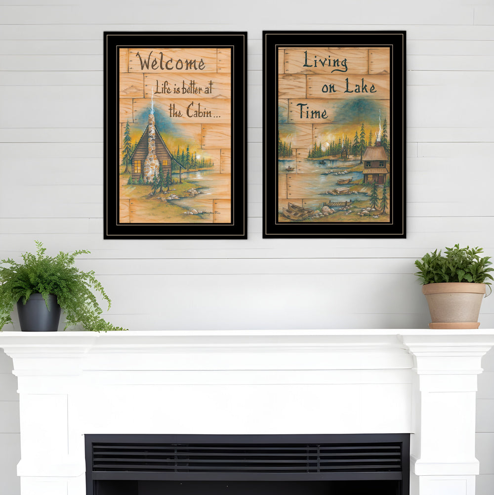 Homeroots Set Of Two Living On The Lake 2 Black Framed Print Wall Art  Wood Paper 406175