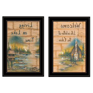 Homeroots Set Of Two Living On The Lake 2 Black Framed Print Wall Art  Wood Paper 406175
