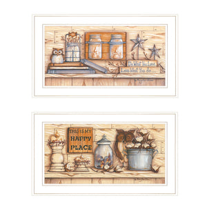 Homeroots Set Of Two My Happy Place 1 White Framed Print Wall Art  Wood Paper 406176