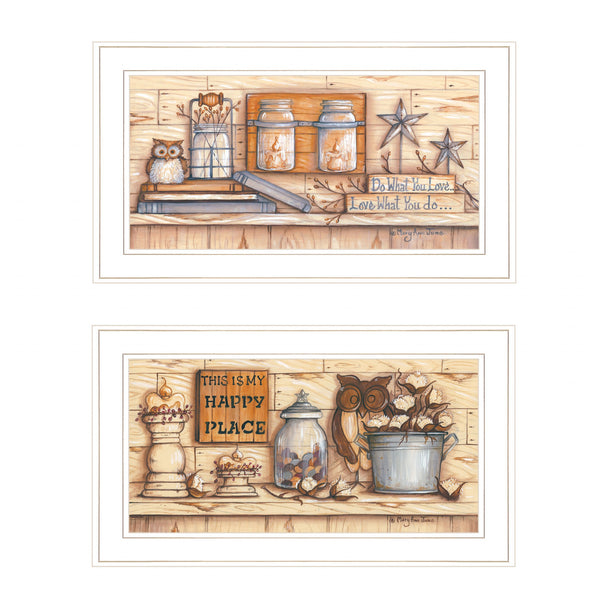 Homeroots Set Of Two My Happy Place 1 White Framed Print Wall Art  Wood Paper 406176