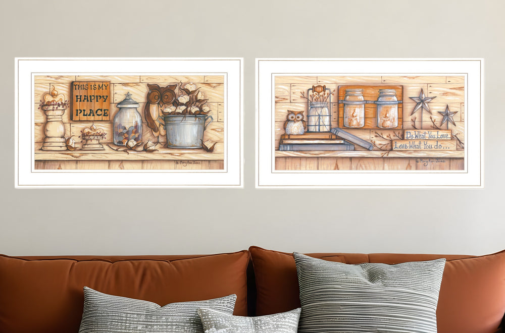 Homeroots Set Of Two My Happy Place 1 White Framed Print Wall Art  Wood Paper 406176