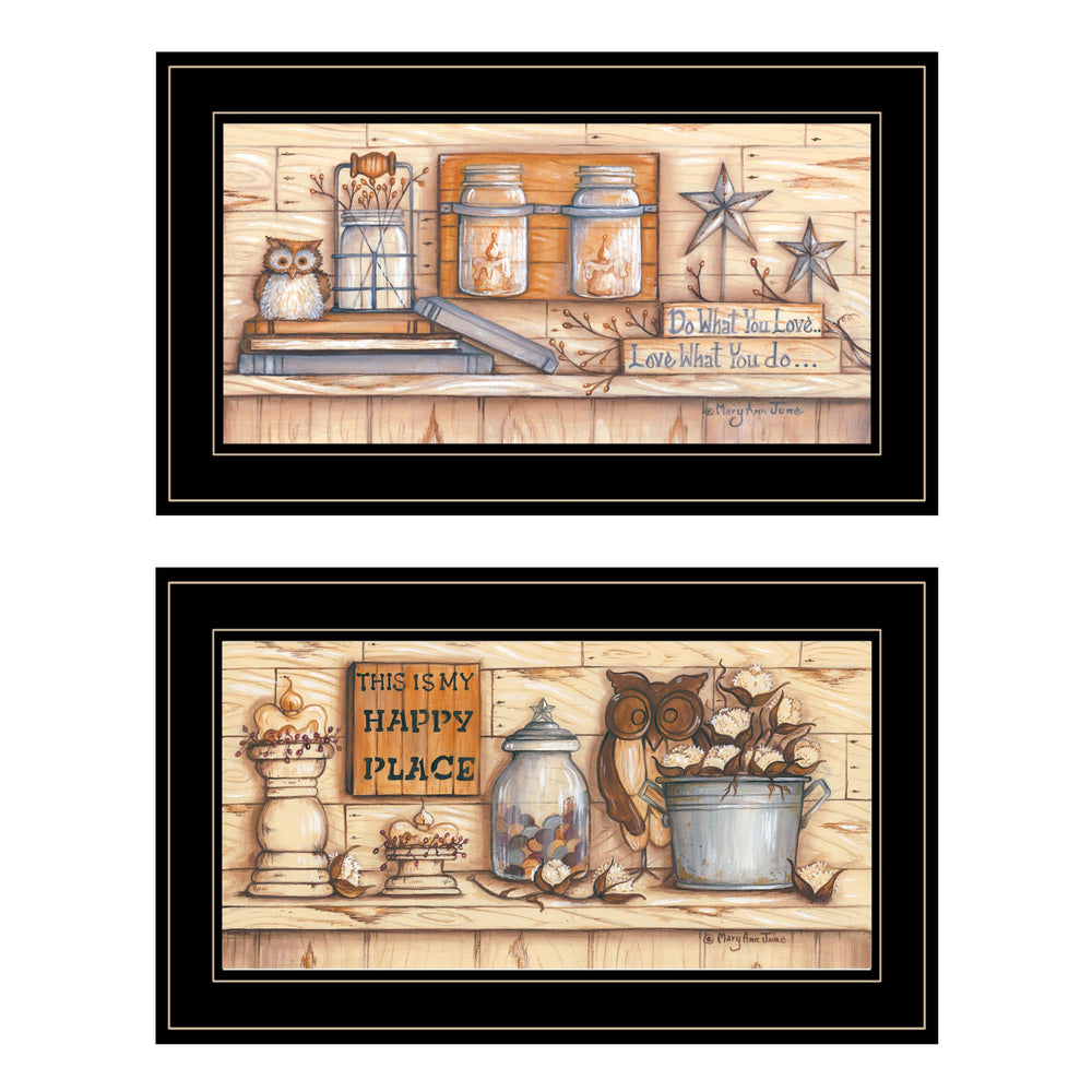Homeroots Set Of Two My Happy Place 2 Black Framed Print Wall Art  Wood Paper 406177