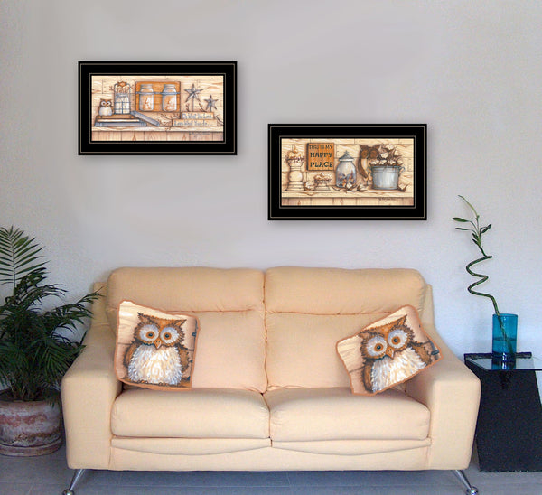 Homeroots Set Of Two My Happy Place 2 Black Framed Print Wall Art  Wood Paper 406177