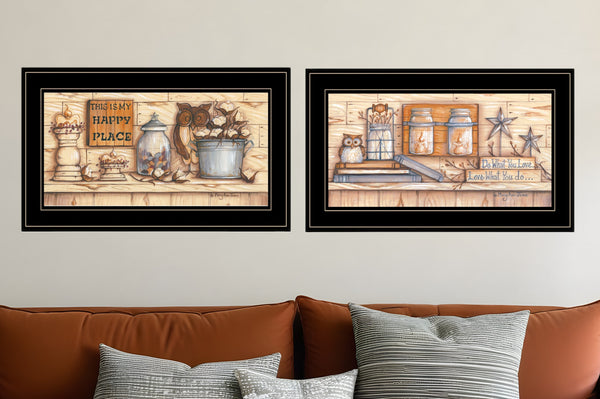 Homeroots Set Of Two My Happy Place 2 Black Framed Print Wall Art  Wood Paper 406177
