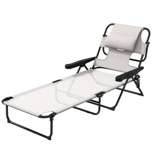 English Elm Outsunny Adjustable Tanning Chaise Lounge Chair With Face & Arm Holes, Portable Beach Comfort W2225P200863-GIGA