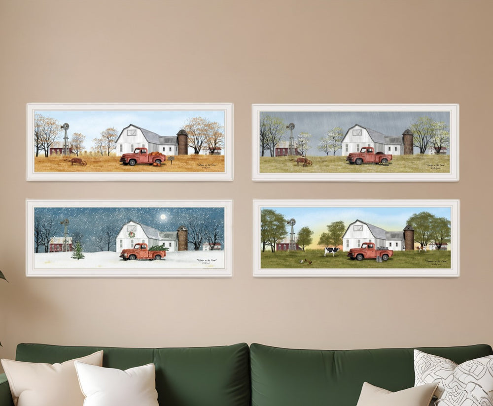 HomeRoots Set of Four Billy Jacobs Framed Seasonal Prints - Modern Art for Stylish Home Décor Upgrade 406182