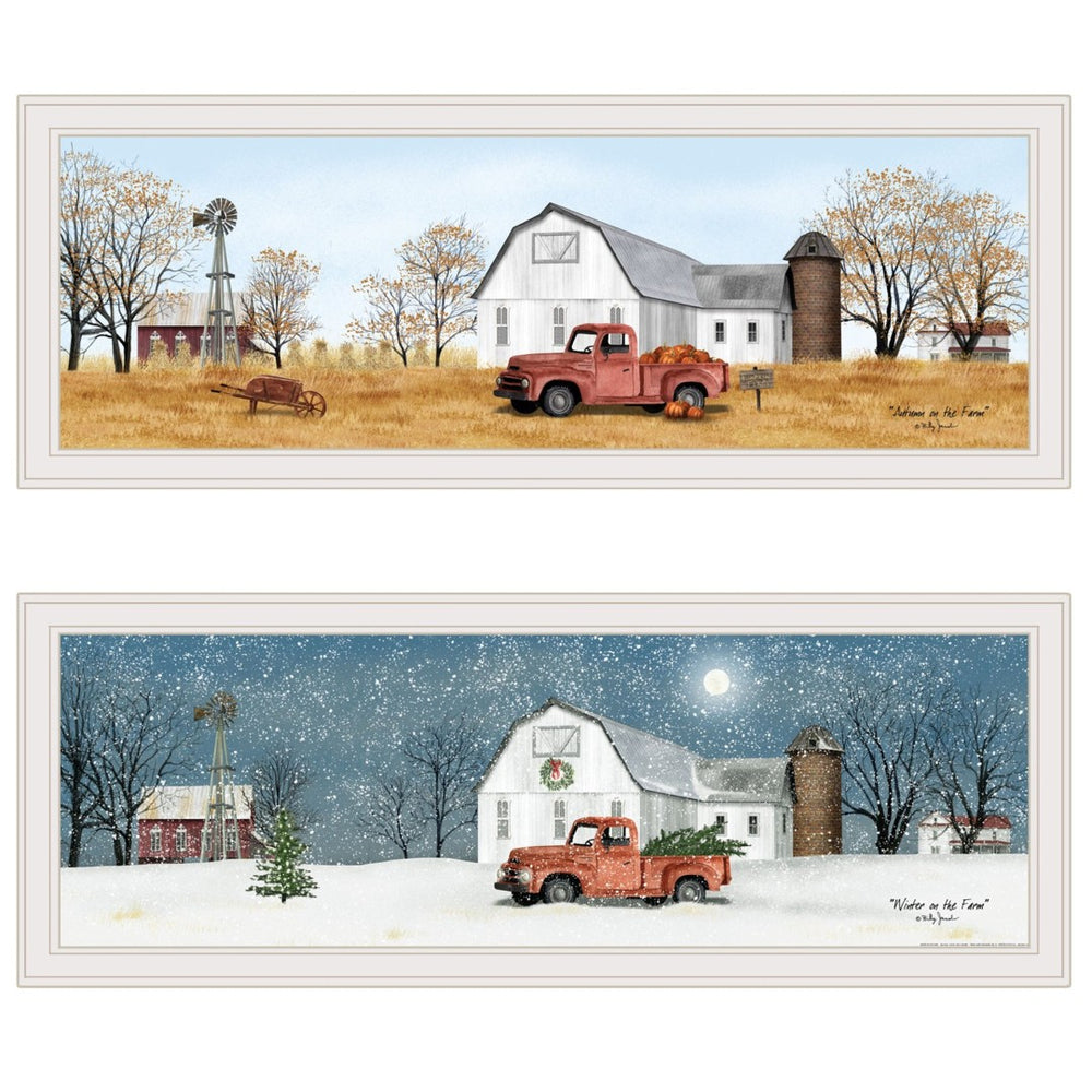 HomeRoots Set of Two Framed Seasonal Prints - Autumn & Winter Wall Art for Modern Home Decor, Ready to Hang 406185