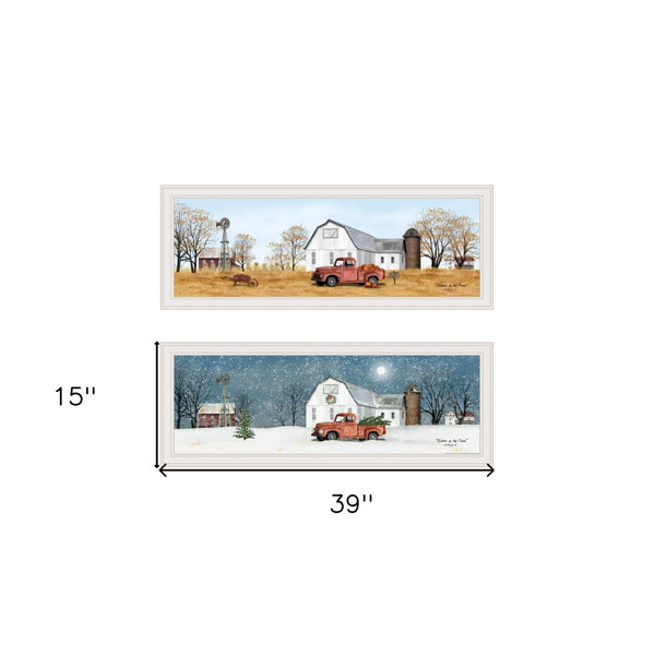 HomeRoots Set of Two Framed Seasonal Prints - Autumn & Winter Wall Art for Modern Home Decor, Ready to Hang 406185