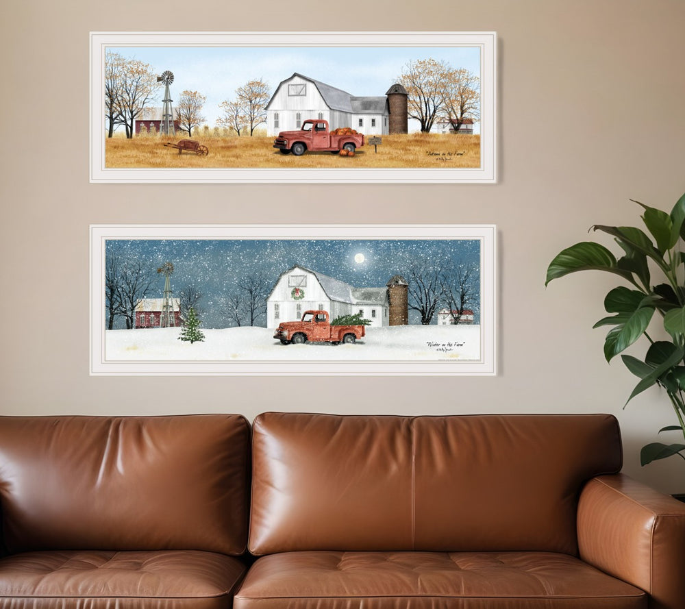 HomeRoots Set of Two Framed Seasonal Prints - Autumn & Winter Wall Art for Modern Home Decor, Ready to Hang 406185