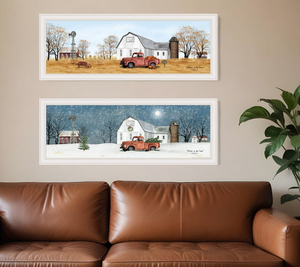 HomeRoots Set of Two Framed Seasonal Prints - Autumn & Winter Wall Art for Modern Home Decor, Ready to Hang 406185