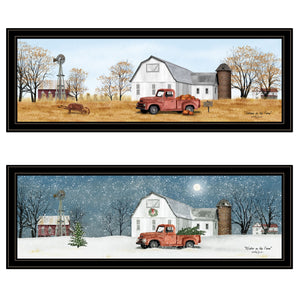 Homeroots Set Of Two Billy Jacobs Seasonal Autumn Or Winter Black Frame Black Framed Print Wall Art  Wood Paper 406186