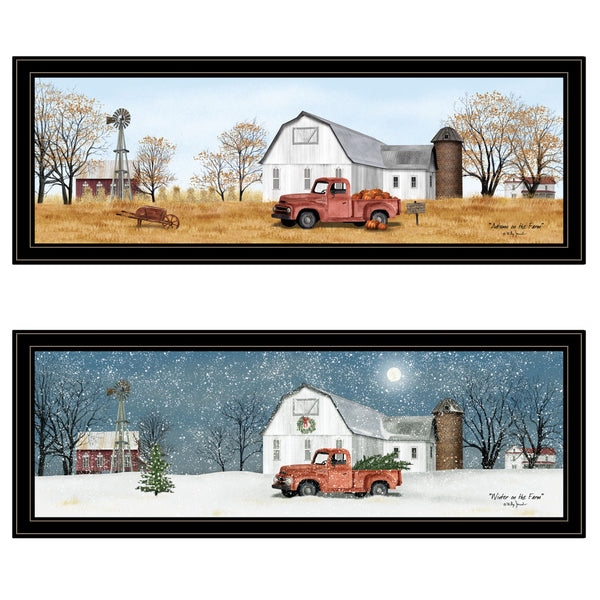 Homeroots Set Of Two Billy Jacobs Seasonal Autumn Or Winter Black Frame Black Framed Print Wall Art  Wood Paper 406186