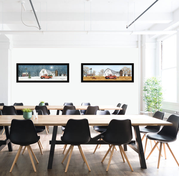 Homeroots Set Of Two Billy Jacobs Seasonal Autumn Or Winter Black Frame Black Framed Print Wall Art  Wood Paper 406186