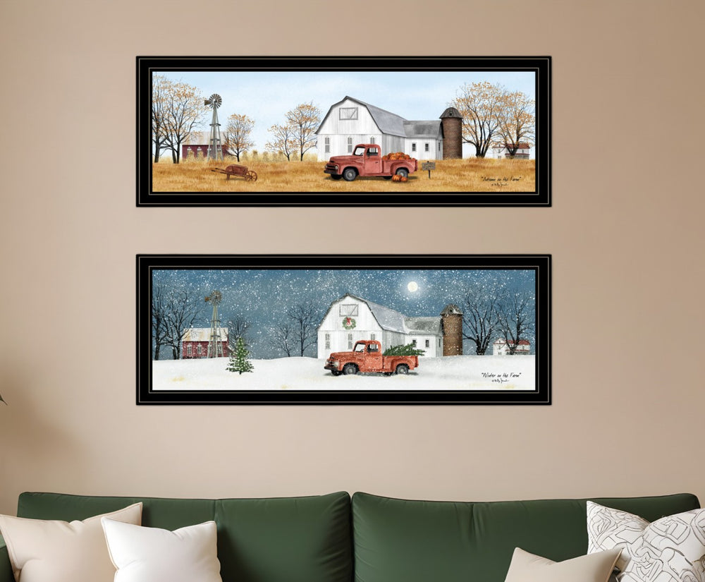 HomeRoots Set of Two Billy Jacobs Seasonal Autumn & Winter Framed Prints - Modern Black Wall Art Decor 406186