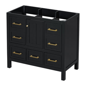 English Elm 36'' Bathroom Vanity Cabinet - Modern Solid Wood Freestanding Storage With 5 Drawers & Soft-Close Doors N710P256102B