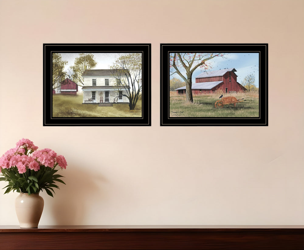 Homeroots Set Of Two Summers End 2 Black Framed Print Wall Art  Wood Paper 406190