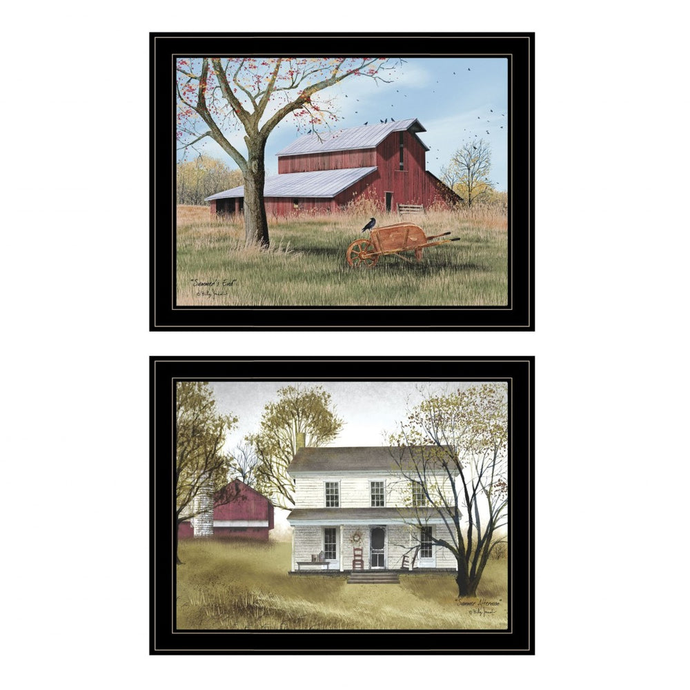 HomeRoots Set of Two Elegant Black Framed Print Wall Art – Captivating Late Summer Decor for Modern Spaces 406192