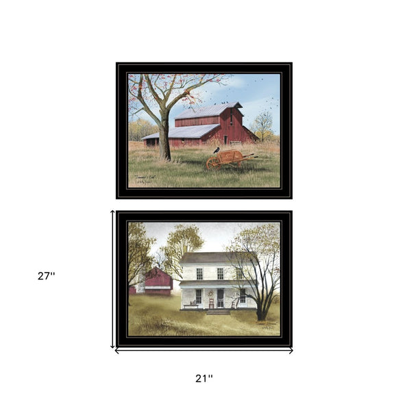 HomeRoots Set of Two Elegant Black Framed Print Wall Art – Captivating Late Summer Decor for Modern Spaces 406192