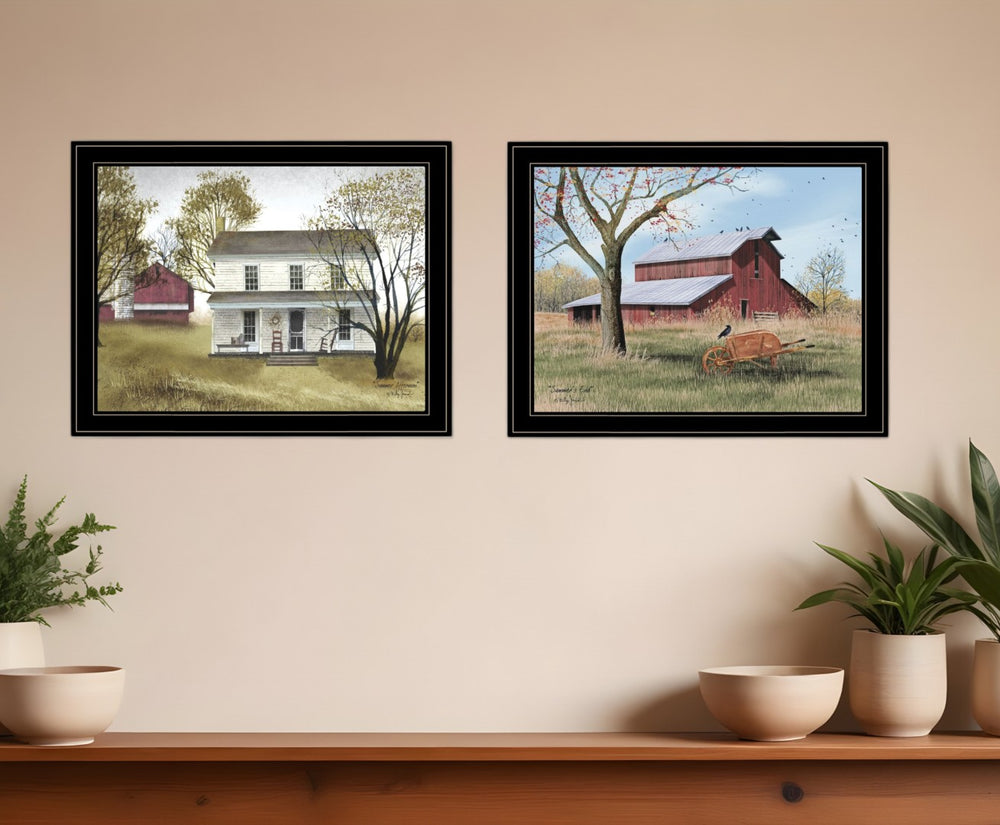 HomeRoots Set of Two Elegant Black Framed Print Wall Art – Captivating Late Summer Decor for Modern Spaces 406192