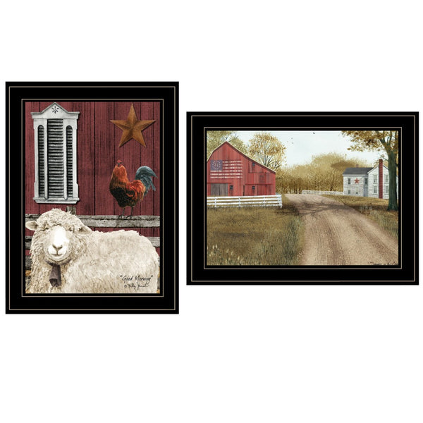 HomeRoots Set of Two Good Morning Black Framed Farmhouse Wall Art Prints for Charming Décor Refresh 406194
