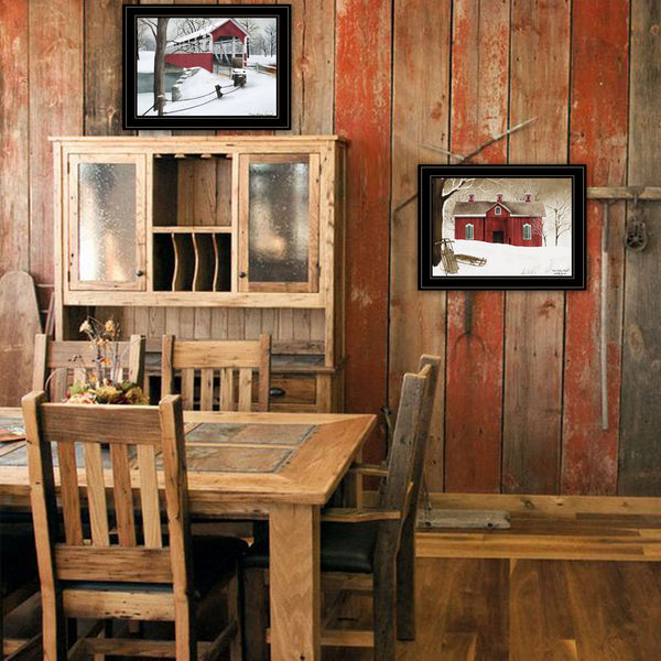 Homeroots Set Of Two Winter Evening 2 Black Framed Print Wall Art  Wood Paper 406198