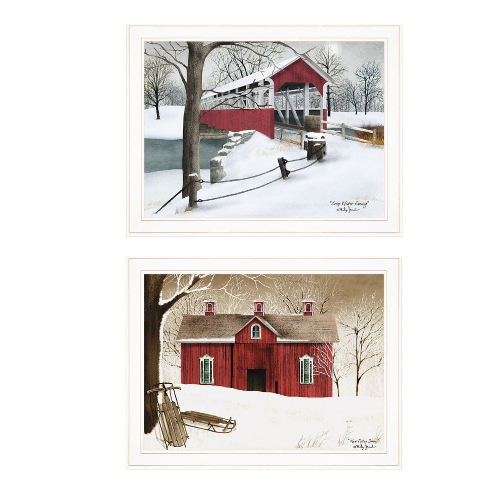 HomeRoots Set of Two Minimalist White Framed Prints - Captivating Fallen Snow Art for Modern Home Decor 406199