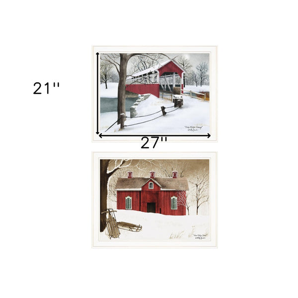 HomeRoots Set of Two Minimalist White Framed Prints - Captivating Fallen Snow Art for Modern Home Decor 406199