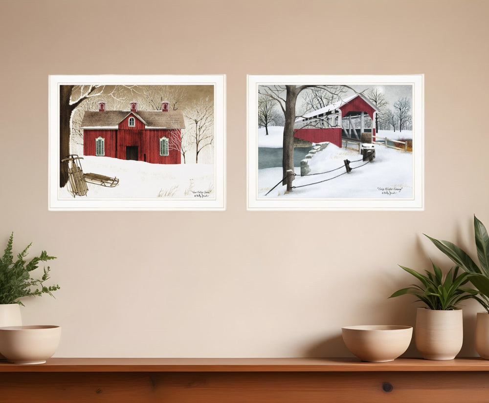 HomeRoots Set of Two Minimalist White Framed Prints - Captivating Fallen Snow Art for Modern Home Decor 406199